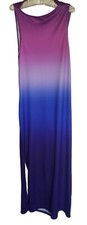 Shein Maxi Dress Ombre Hot Pink, Purple & Blue With Side Slit Size XL