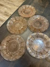 Set of 5 Jeanette Pink Cherry Blossom Depression Glass 9" Dinner Plates