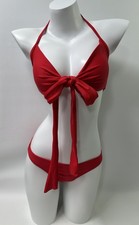 Aerie Bikini Set Size Medium Red Front Tie Halter Scoop Top Cheeky Bottom NWT