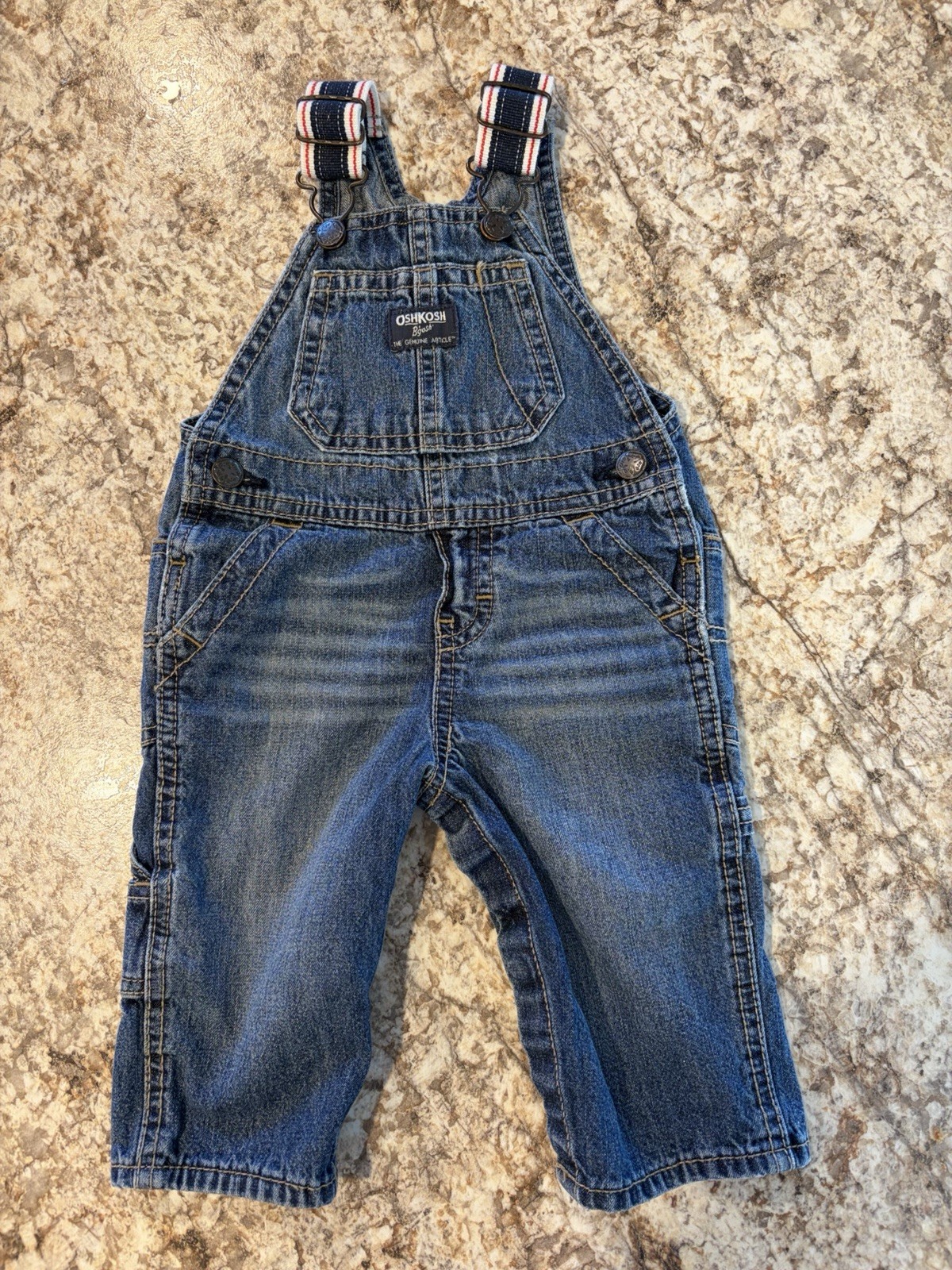 OshKosh B'gosh Vintage Blue Denim 100% Cotton Sleeveless Overall One-Piece 6 M