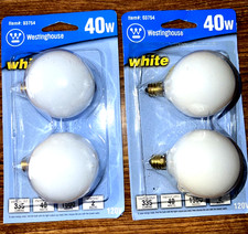 Four Westinghouse 40w White Decorative Globe Candelabra base Bulbs Dimmable