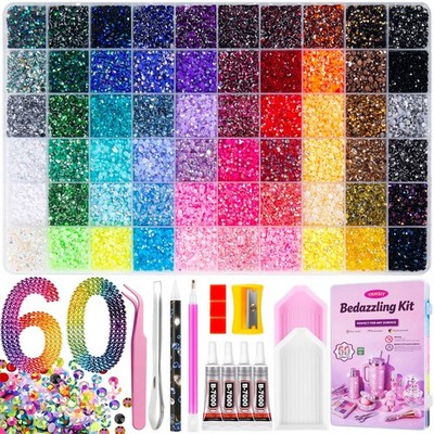 48000 Pcs Multicolor 3mm Flatback Rhinestones Kit with Glue & Tools for DIY Craf