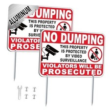 2 Pack Aluminum No Dumping Signs with Stakes, 8x12 Rust-Free Reflective