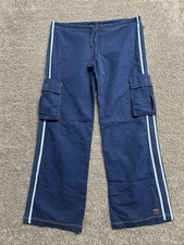 Y2K 2000s Big Flirt Baggy Cargo Rave Pants Navy Blue Tie Waist 38x32