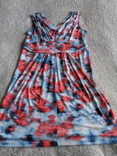 Simply Vera Vera Wang Blue and Red Watercolor Midi Dress Size XL