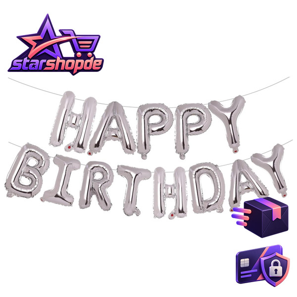 Silber Happy Birthday Ballon Girlande 16 Zoll Folie Luftballon Dekoration Party-image