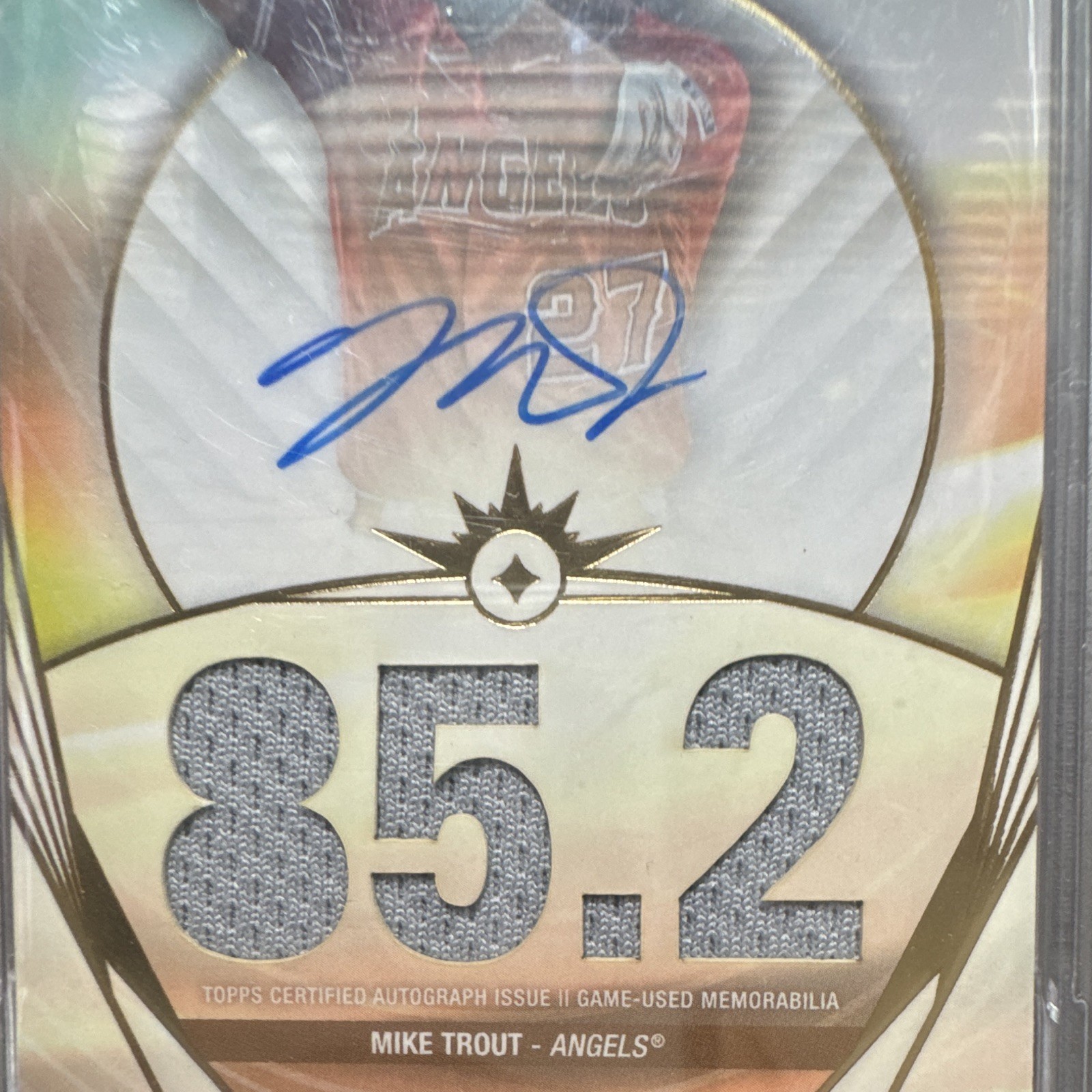 Topps 2024 Luminaries Mike Trout Hit Kings Auto Relic HKARMT PSA 9 13/15 view 2