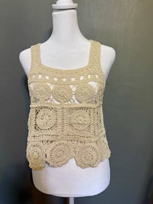 Rebellion Women’s Beige Crochet Floral Square Neck Tank Top Size M NWT ...