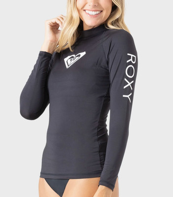 Roxy Women's Whole Hearted Long Sleeve Rashguard S, M, & XL Black NEW Swim Top