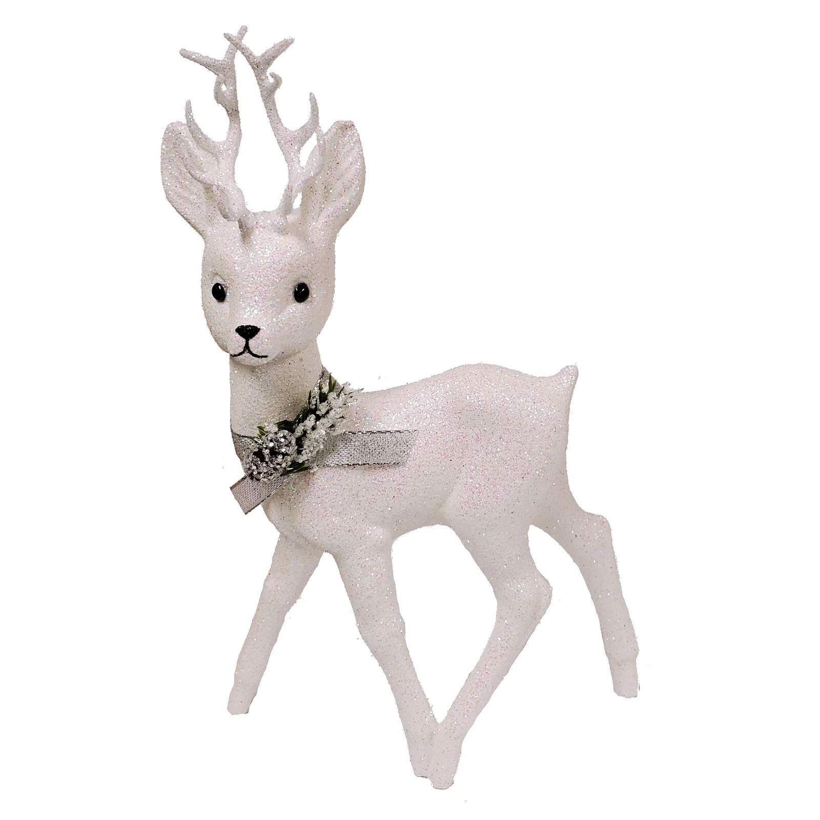 Ino Schaller White Glittered Reindeer Buck Deer with Scarf German Figurine - Thumbnail 2