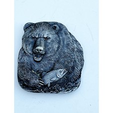 BERGAMOT vintage bear fish belt buckle trout stream outdoors fishing 1978