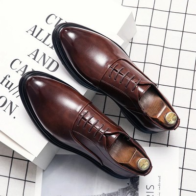 Men's Business Casual Leather Shoes Comfortable Pointed Toe Formal Dress Shoes 