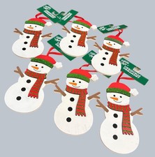 Lot of 6 Wooden Snowman Christmas Ornaments Holiday Style New w/ Minor Marks