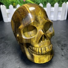 3.2LB 4.6"A++Natural Tiger Eye Skull Carved Heal Crystal Quartz Reiki Energy