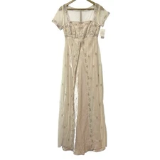 Vintage Deadstock Y2K Michaelangelo Satin Mesh Beaded Babydoll Wedding Dress