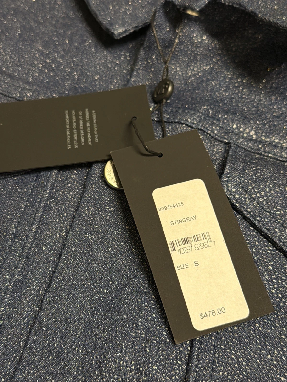 Monfrere Stingray Print Dean Denim Jacket Blue Snap Button Mens Size S NWT $478 image 4