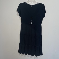 Forever 21 Black Ruffle Layer M Iridescent Button A Line Dress Stretch Soft