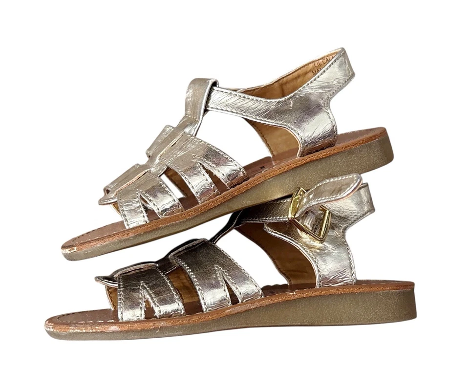 COLE HAAN 学步女孩 7 码金色 Lil Cala 踝带平底凉鞋 — 第 3/4 张图片