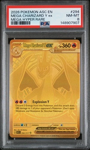 2026 POKEMON ASCENDED HEROES MEGA HYPER RARE #294 MEGA CHARIZARD Y EX PSA 8