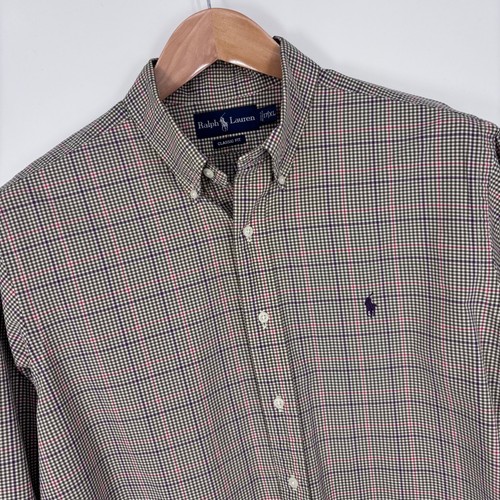 Promote Check Polo Ralph Lauren Classic Fit Plaid Button Down Shirt Mens XL 17 Brown ...