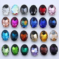 Sew on Glass Crystal Colorful Rhinestone Oval Shape Silver Base