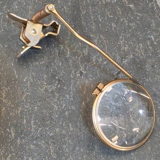Vintage Clip On Eyeglass Loupe Watchmaker Jeweler Magnifier Brass Flip Lens Tool