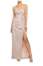 Aiden Maddox V Neck Lured Knit Gown Sparkle Metallic Size 0 Adrianna Papell