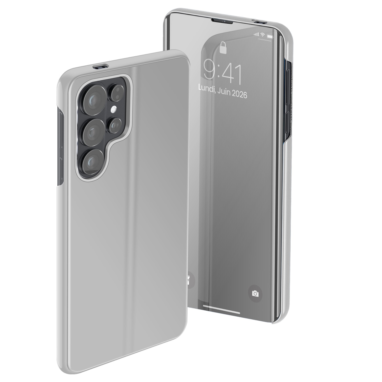 Coque Galaxy S26 Ultra Clear View Avizar en silicone rigide argenté avec support