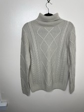 Folk Ladies Roll Neck Jumper Beige Wool Blend Cable Knit Size 3 UK 12 New