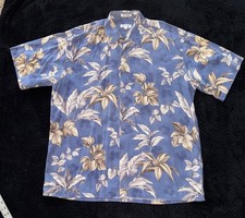 Pierre Cardin Men's Blue Vintage Tropical Palm Leaf Button Up Size X-Large