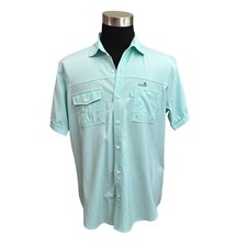 Izod Saltwater Mens Button Up Shirt Sz L Green Sunshield Performance NEW