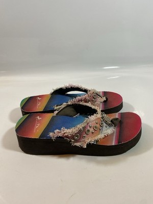 Montana West Brown Pink Rhinestone Stud Flip Flop Sandals Women's Size 9