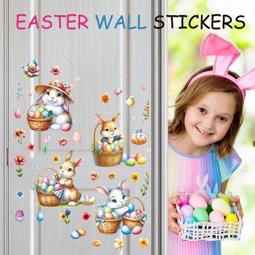 4 Sheets Easter Window Clings Eggs Bunny Sticker PVC Easter Sticker Decorations - Picture 12 of 12