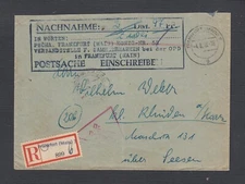 GERMANY 1948 POST WAR REGISTERED NACHNAHME COVER FRANKFURT TO GROSS RHODEN
