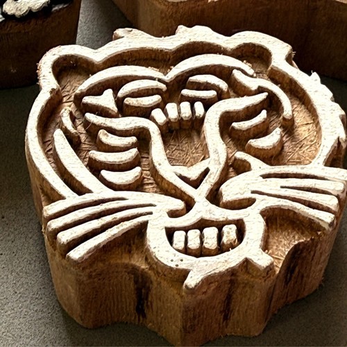 Handcrafted Wooden Block Stamps,Traditional Indian Design, Tiger and Floral Patt - Picture 3 of 10