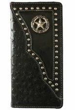 Star Mens Wallet Western Bifold Check Book Style W011-1 Black