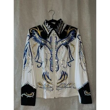 JC Apparel Show Jacket Western Riding Embellished Rhinestone White Blue Large