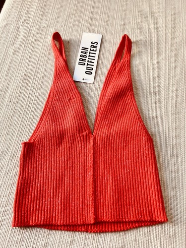 Tank Top Urban Outfitters Small Red Ribbed Knit Sweater Cropped $39 New - Picture 9 of 10