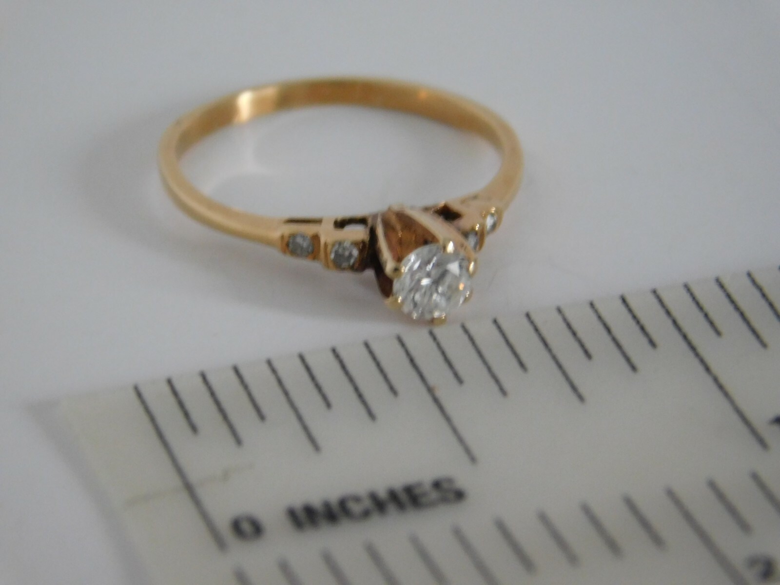 18K Solid Gold Diamond Ring ~ Solitaire with acce… - image 1