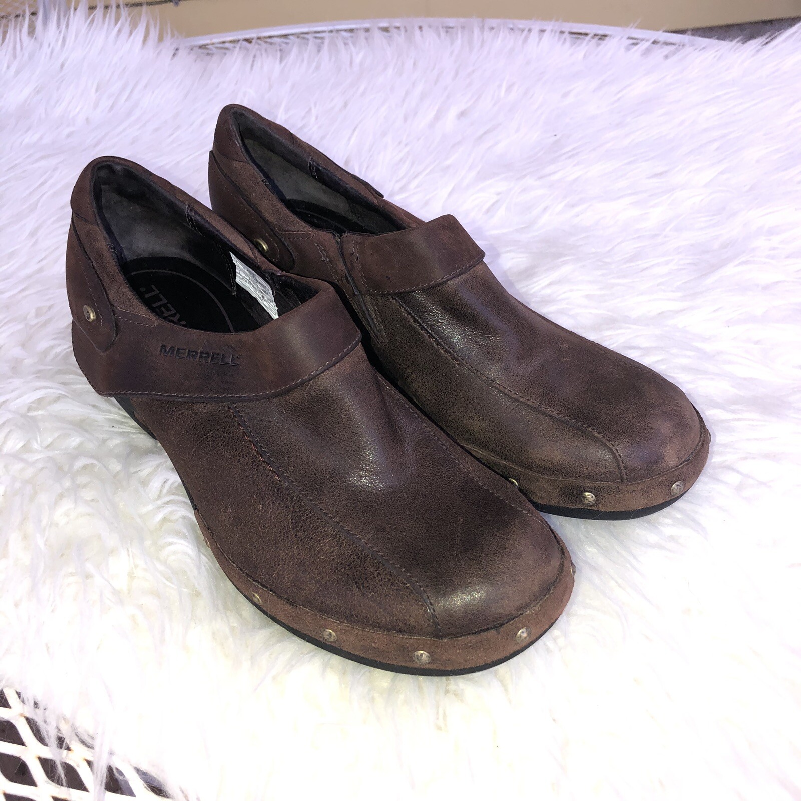 Zoccoli MERRELL donna Luxe Drizzle pelle marrone borchie comodi mules taglia 7