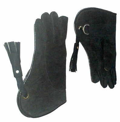 Gant De Fauconnerie En Cuir Daim Double Couche 30,5 Cm - Taille M Noire