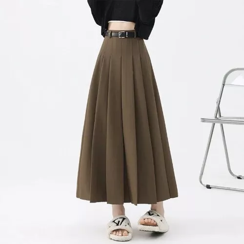 Faldas plisadas retro cintura alta para mujer faldas largas oficina informales faldas línea A - Imagen 26 de 28