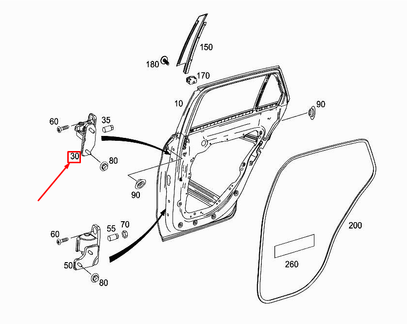 MERCEDES-BENZ GLC X253 Rear Right Upper Door Hinge A2057300637