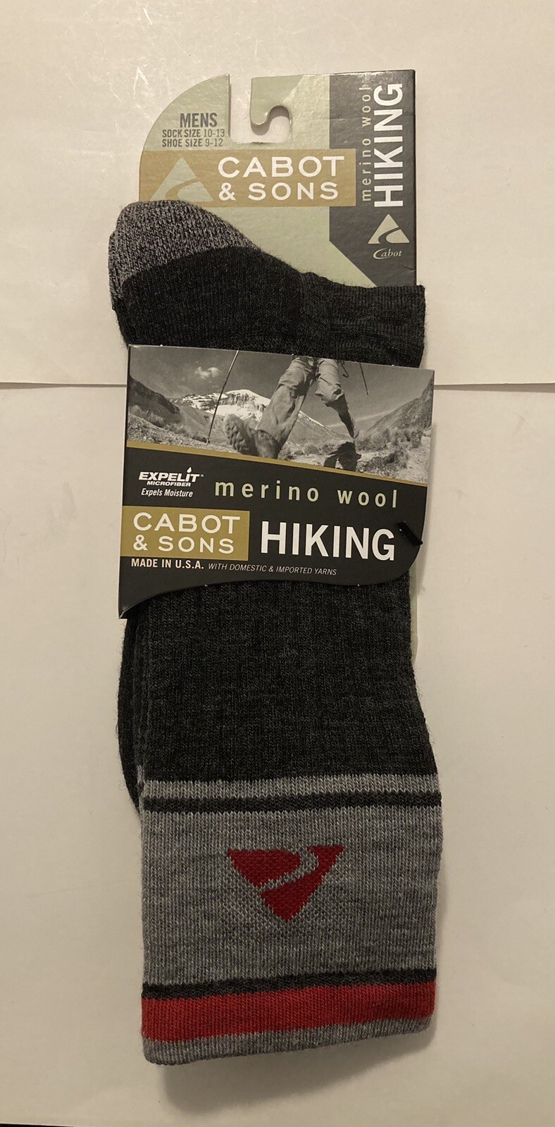 Cabot & Sons Hiking Crew Socks Mens Merino Wool Blend USA Made Moisture Wicking