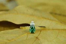 Natural Green Emerald 1.50CT Pear Cut Engagement Ring 14K Yellow Gold Plated