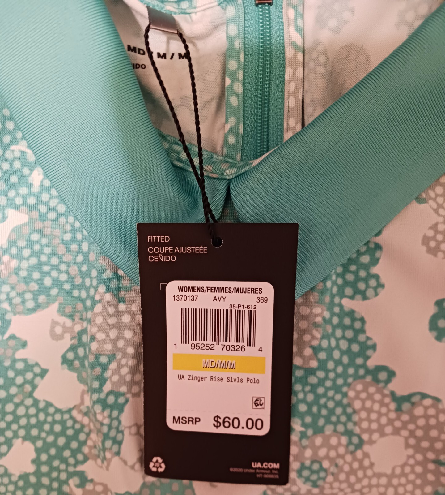 Women's Size Medium Zinger Sleeveless Polo Under Armour Fitted Golf Neptune