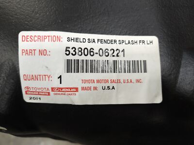 お客ページ Genuine OEM Toyota 53806-06221 Driver LH Front Fender Liner Shield