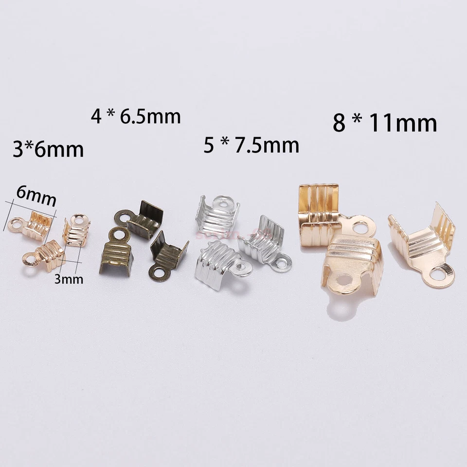 200Pcs Clasps Cord End Caps Leather Clip Tip Fold Crimp Jewelry Making 3-8mm - image 2 of 4