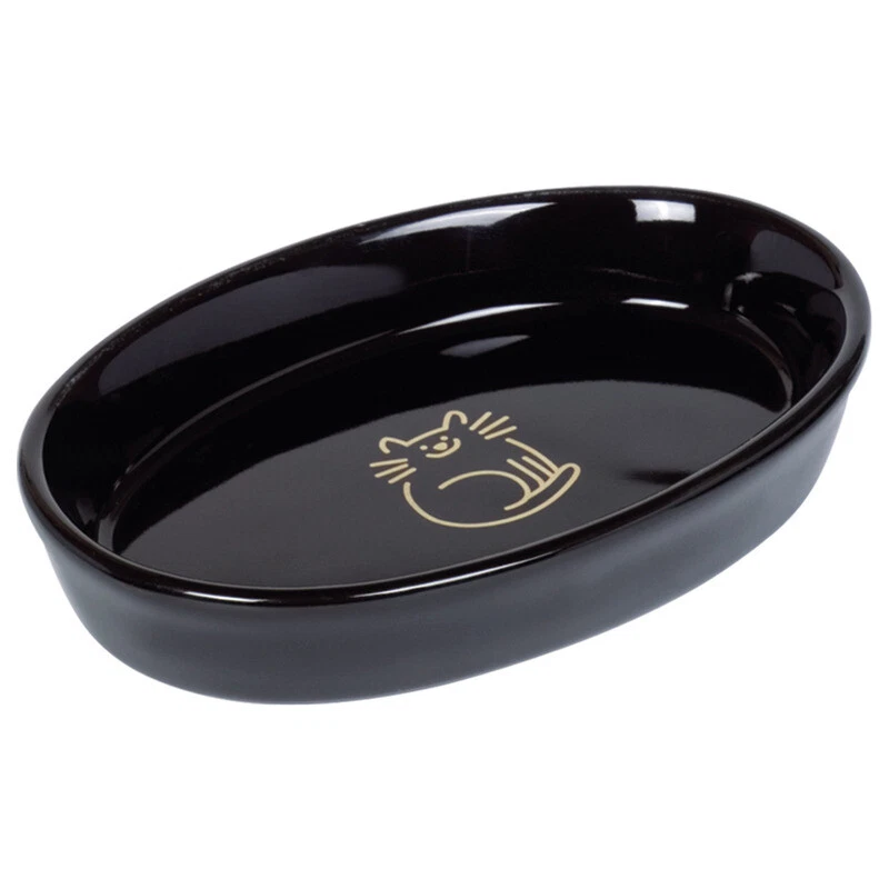 Nobby Katzen Keramik Schale oval 17x11 cm schwarz Goldfisch-Aufdruck 120ml - Bild 1 von 1