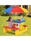 Kids Picnic Table Set W/Removable Umbrella Indoor Outdoor Garden Patio